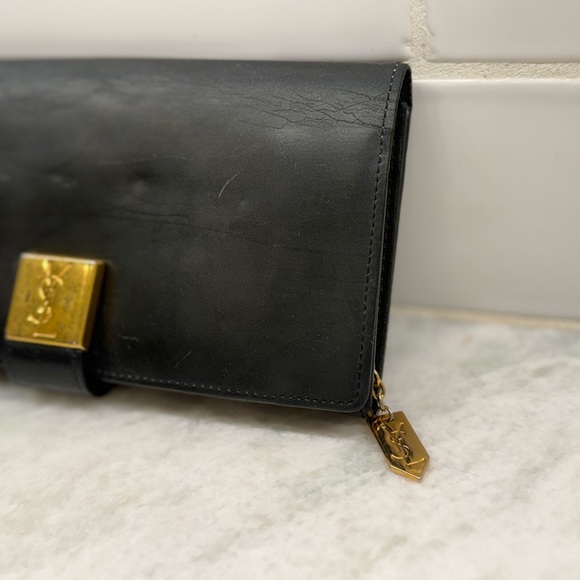 YVES SAINT LAURENT Vintage Black Leather Long Bifold Wallet/Clutch - Picture 4 of 16